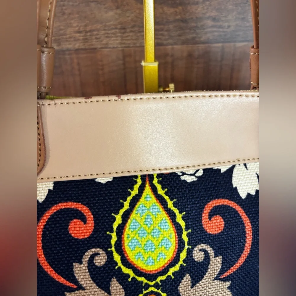 Spartina 449 Daufuskie Island Amelia Linen Leather Satchel Handbag Blue Floral